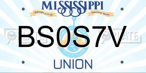 BS0S7V Mississippi License Plate