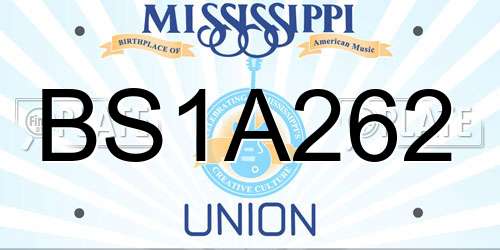 BS1A262 Mississippi License Plate