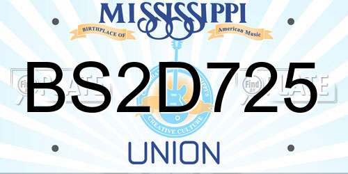 BS2D725 Mississippi License Plate
