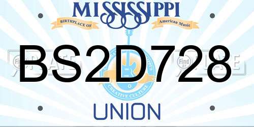 BS2D728 Mississippi License Plate