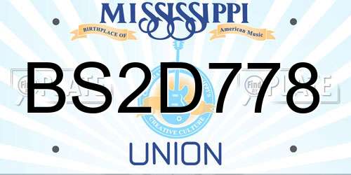 BS2D778 Mississippi License Plate