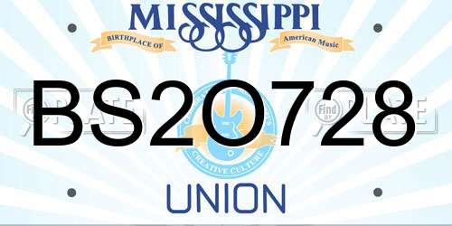 BS2O728 Mississippi License Plate