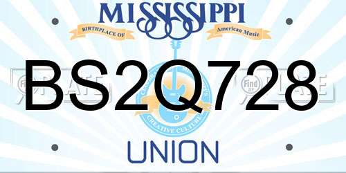 BS2Q728 Mississippi License Plate