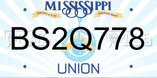 BS2Q778 Mississippi License Plate