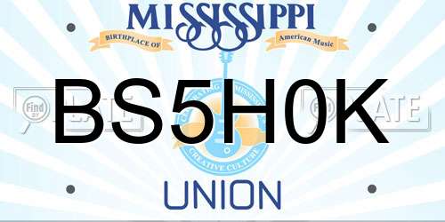 BS5H0K Mississippi License Plate