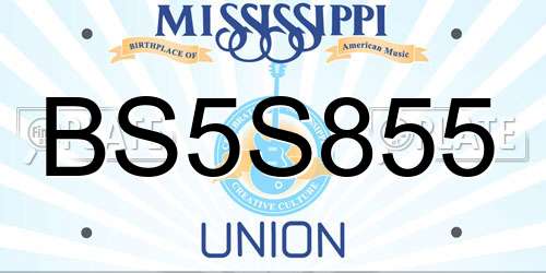 BS5S855 Mississippi License Plate