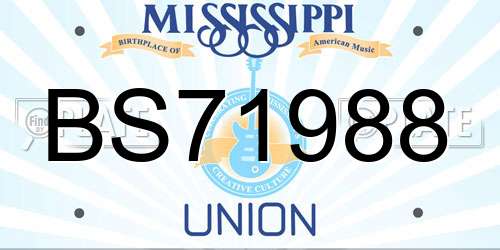 BS71988 Mississippi License Plate