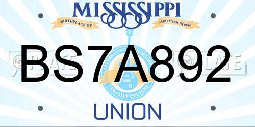 BS7A892 Mississippi License Plate