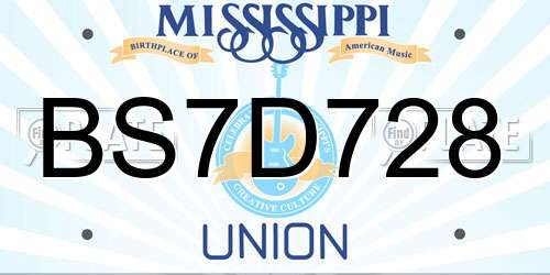 BS7D728 Mississippi License Plate