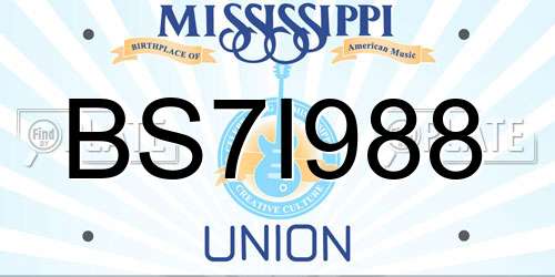BS7I988 Mississippi License Plate