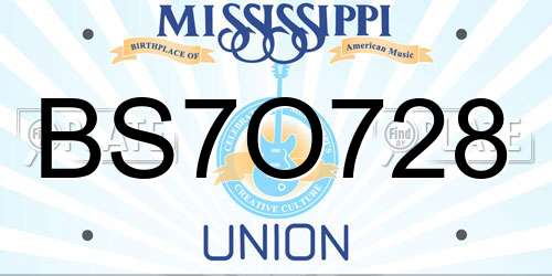 BS7O728 Mississippi License Plate