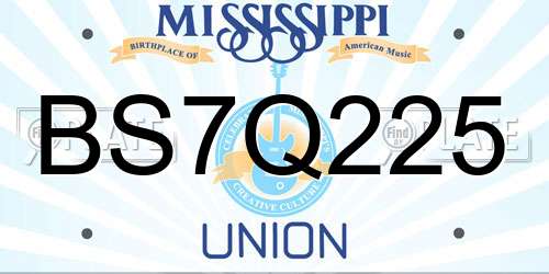 BS7Q225 Mississippi License Plate