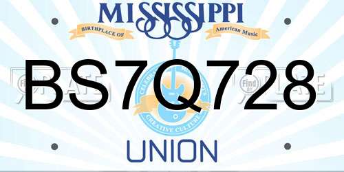BS7Q728 Mississippi License Plate