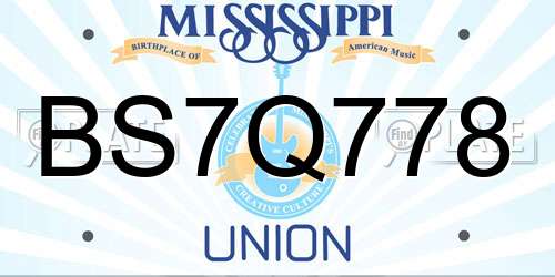 BS7Q778 Mississippi License Plate