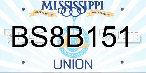 BS8B151 Mississippi License Plate