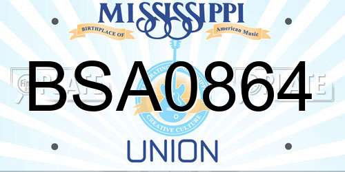 BSA0864 Mississippi License Plate