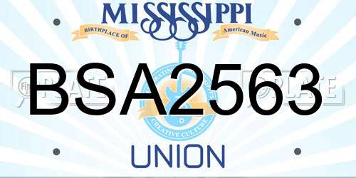 BSA2563 Mississippi License Plate