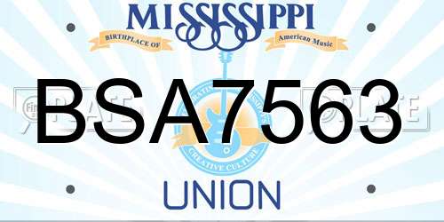 BSA7563 Mississippi License Plate