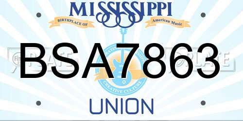 BSA7863 Mississippi License Plate