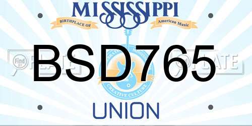 BSD765 Mississippi License Plate