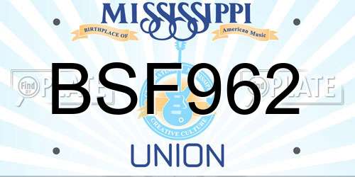 BSF962 Mississippi License Plate