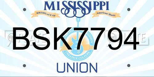 BSK7794 Mississippi License Plate
