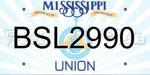 BSL2990 Mississippi License Plate