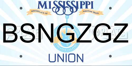 BSNGZGZ Mississippi License Plate
