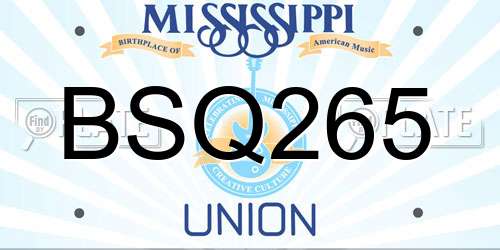 BSQ265 Mississippi License Plate