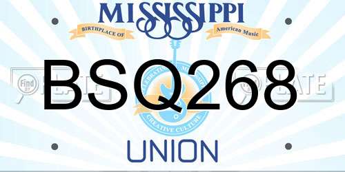 BSQ268 Mississippi License Plate