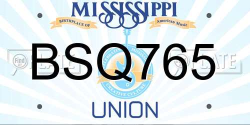 BSQ765 Mississippi License Plate