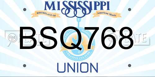BSQ768 Mississippi License Plate