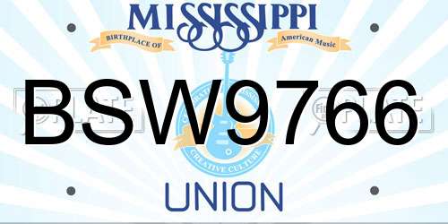 BSW9766 Mississippi License Plate