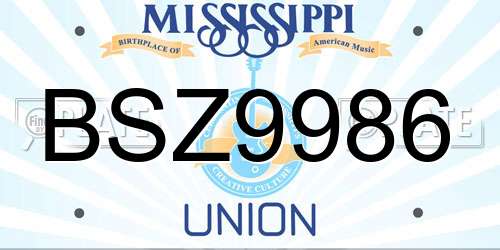 BSZ9986 Mississippi License Plate