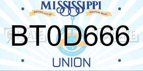 BT0D666 Mississippi License Plate