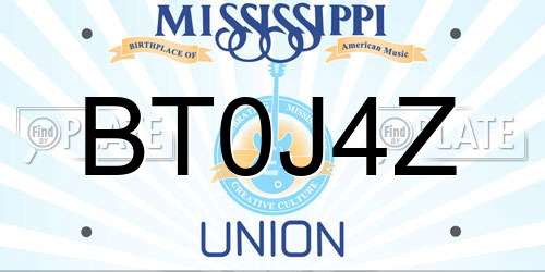 BT0J4Z Mississippi License Plate