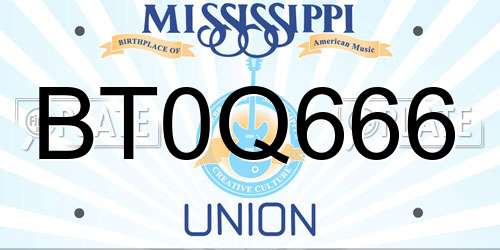 BT0Q666 Mississippi License Plate