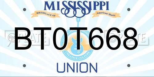 BT0T668 Mississippi License Plate