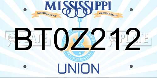 BT0Z212 Mississippi License Plate