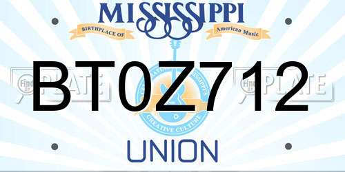 BT0Z712 Mississippi License Plate