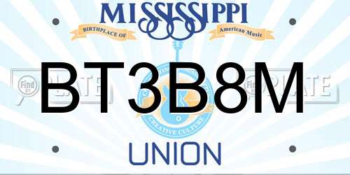 BT3B8M Mississippi License Plate