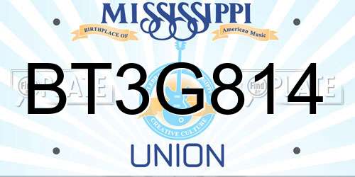 BT3G814 Mississippi License Plate