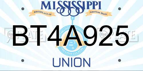 BT4A925 Mississippi License Plate