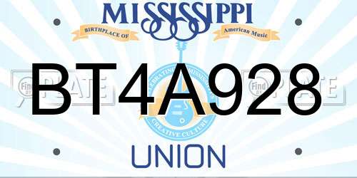 BT4A928 Mississippi License Plate