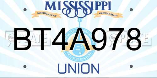 BT4A978 Mississippi License Plate