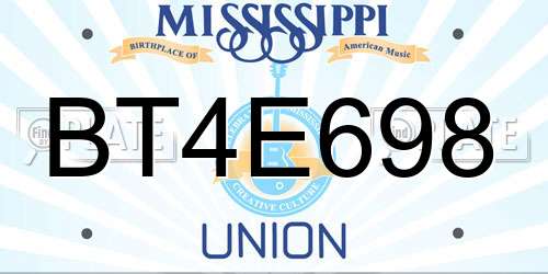 BT4E698 Mississippi License Plate