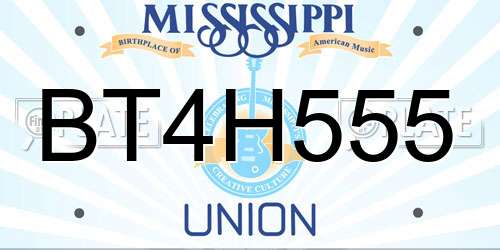 BT4H555 Mississippi License Plate