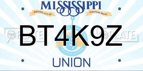 BT4K9Z Mississippi License Plate