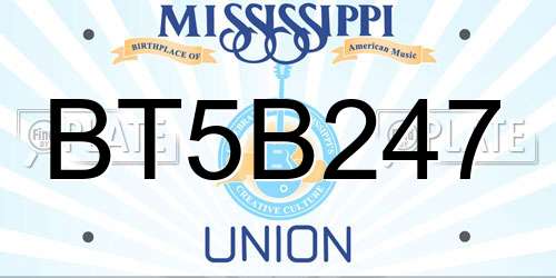 BT5B247 Mississippi License Plate