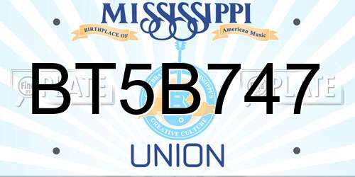BT5B747 Mississippi License Plate